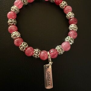 Pink Chalcedony Gemstone Bracelet with Silver Accents